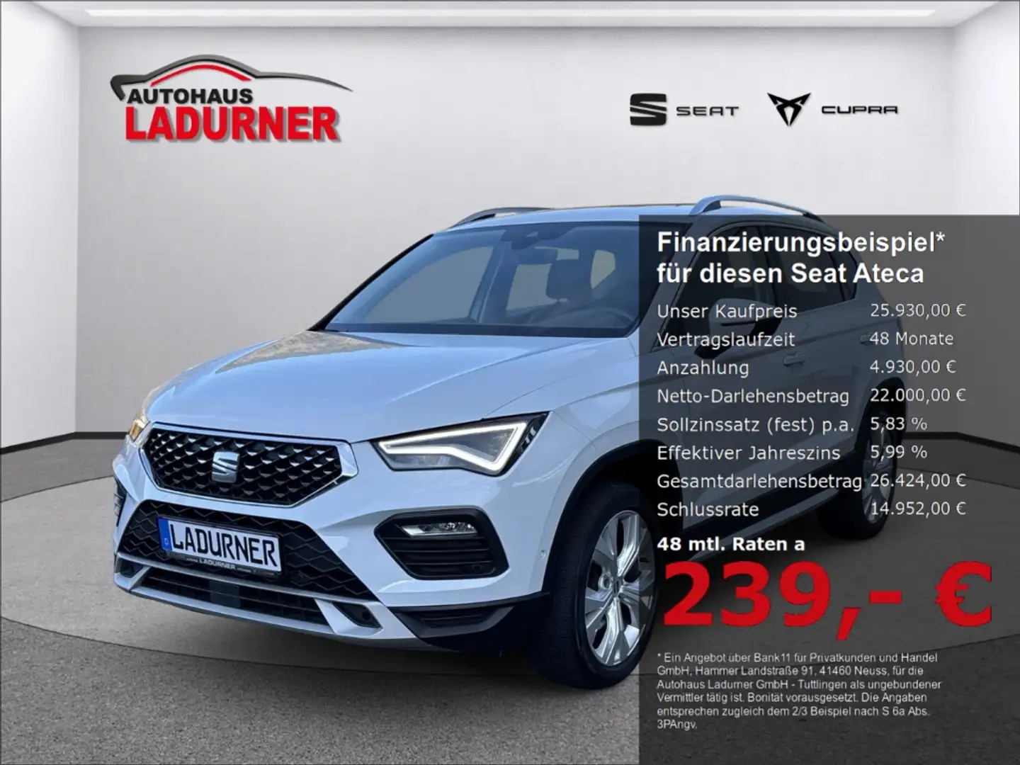 SEAT Ateca Xperience 2,0 TDI DSG *LED+NAVI+PANO+BEATS* Weiß - 1