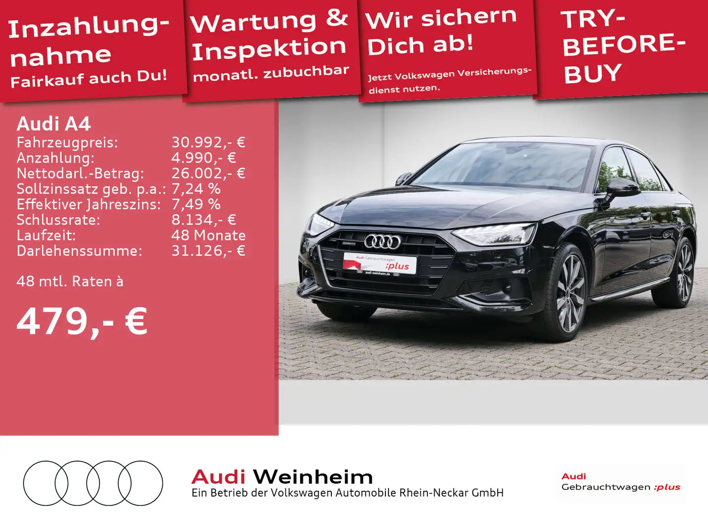 Audi A4 Lim. 40 TDI quattro Gar.2027 Black-Paket Kame crna - 1