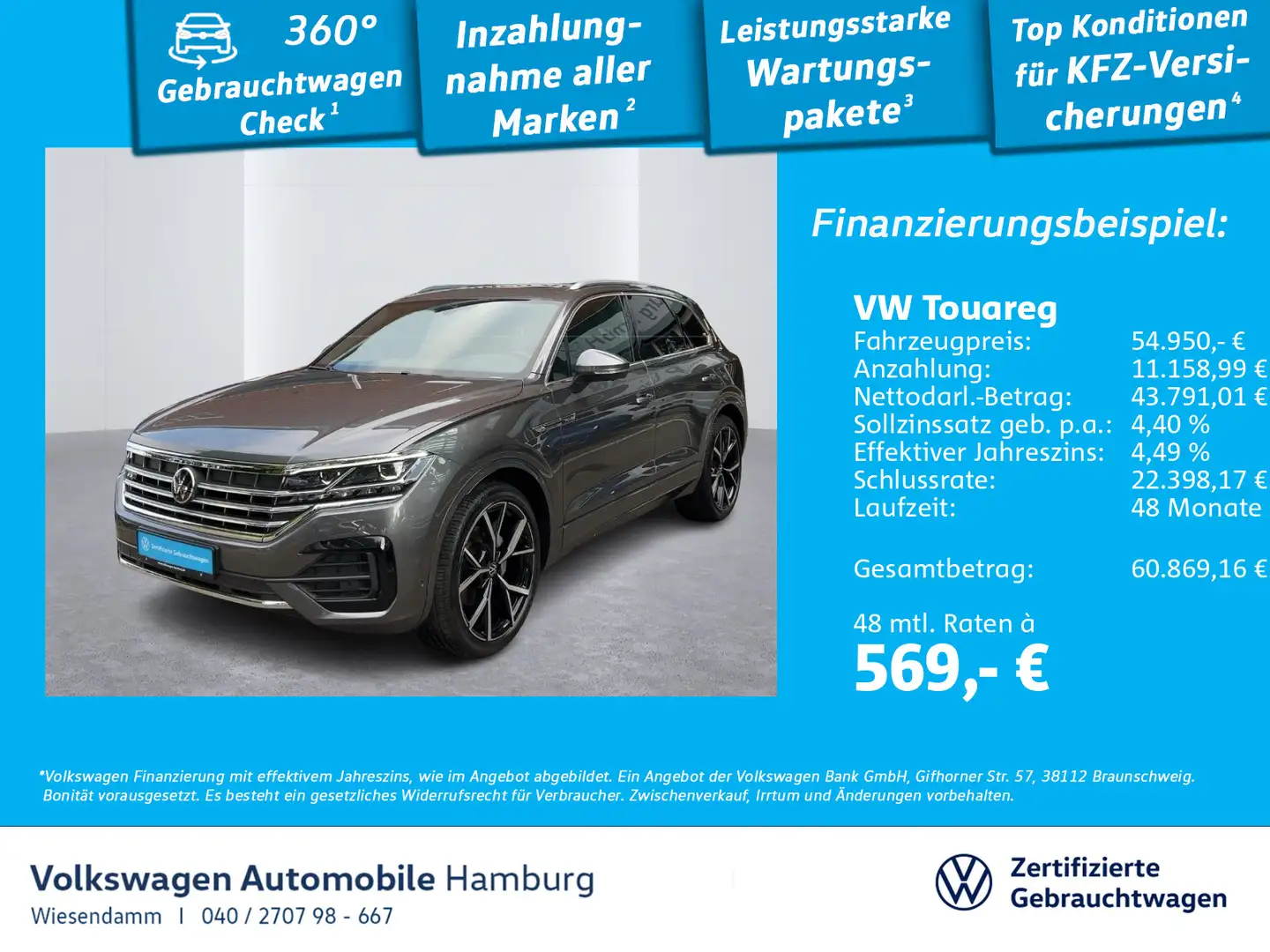 Volkswagen Touareg R-Line 3.0 V6 TDI 4M AHK/LM22"/PANO/HUD Grau - 1