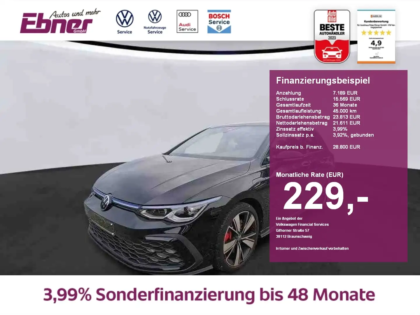 Volkswagen Golf VIII GTE 245PS PHEV DSG KAMERA+ACC+MATRIX+NAVI+APP Schwarz - 1