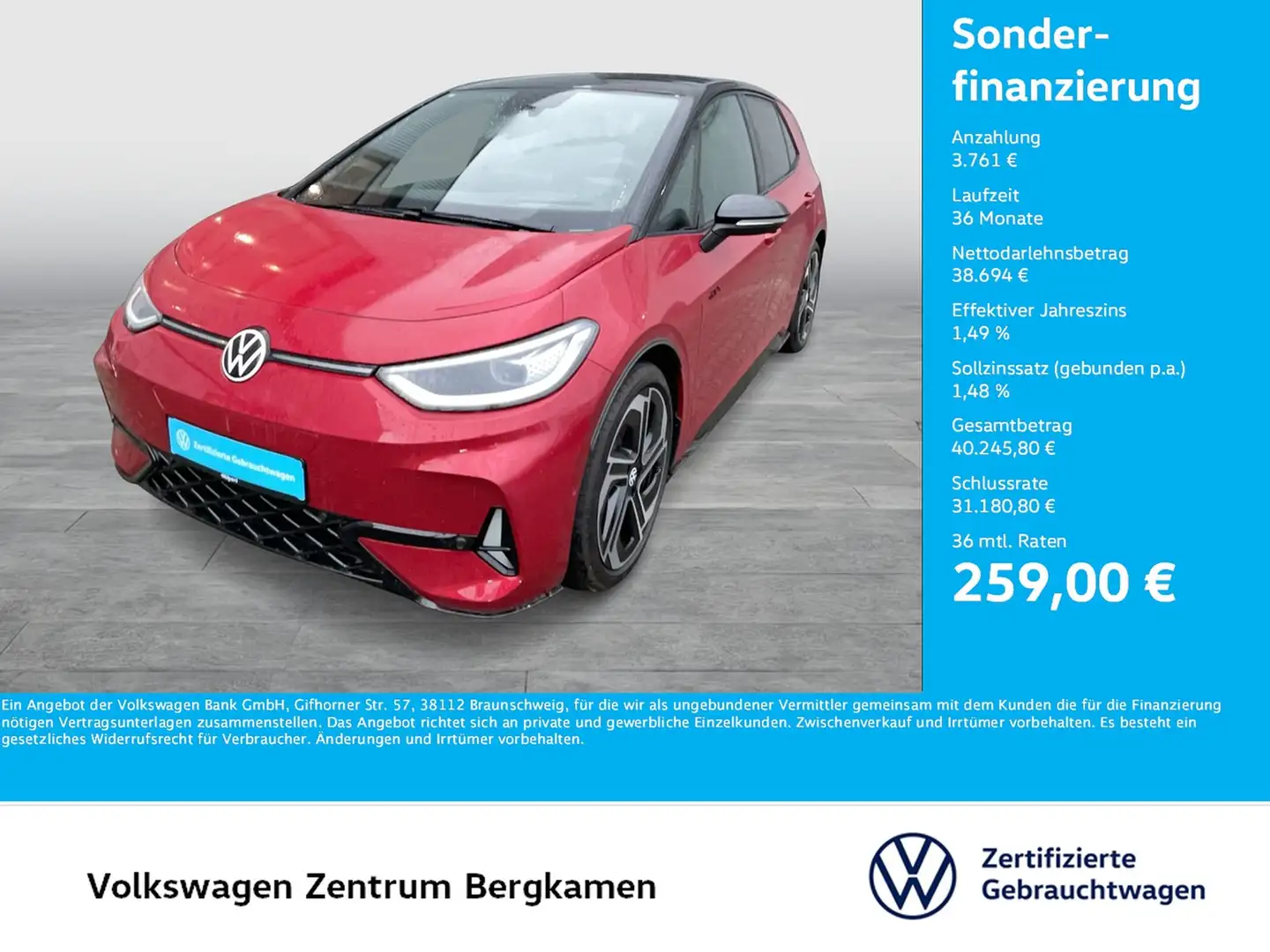 Volkswagen ID.3 GTX PERFORMANCE WÄRMEPUMPE CAM ACC LM20 NAVI Rot - 1