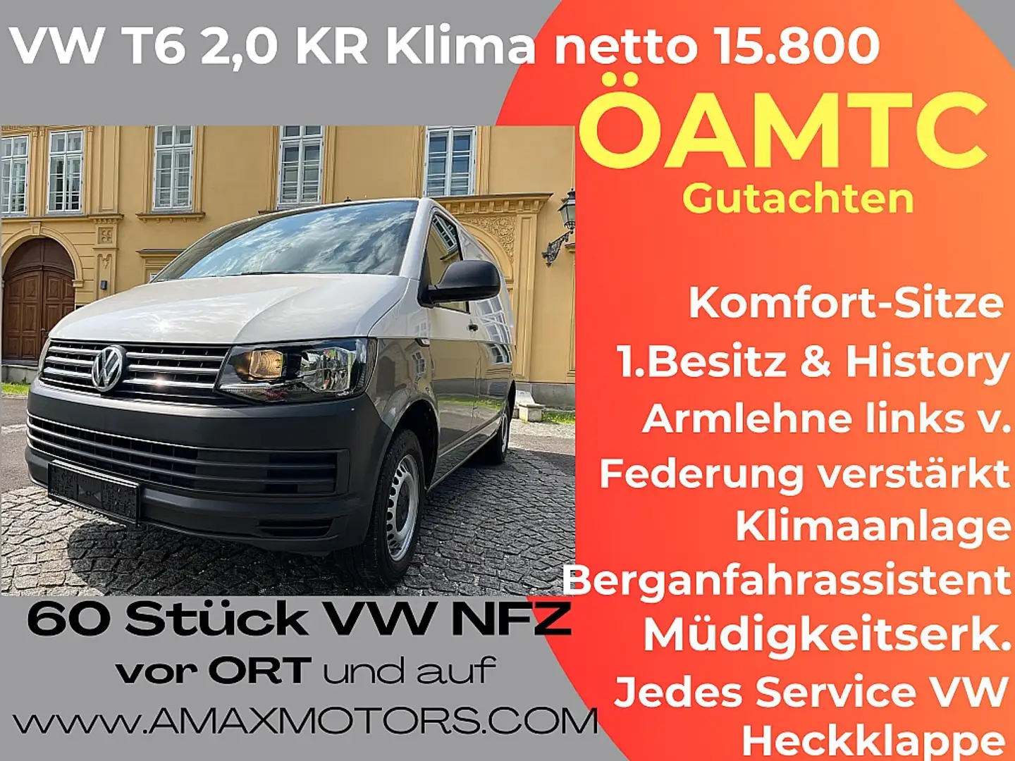 Volkswagen T6 Transporter T6 Kastenwagen KR 2,0 TDI Heckklappe Klima, Fed... Weiß - 1
