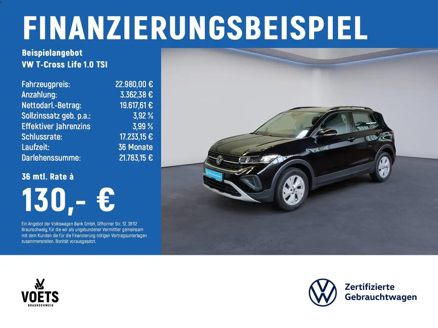 Volkswagen T-Cross Life 1.0 TSI LED+App-Connect+ACC Schwarz - 2