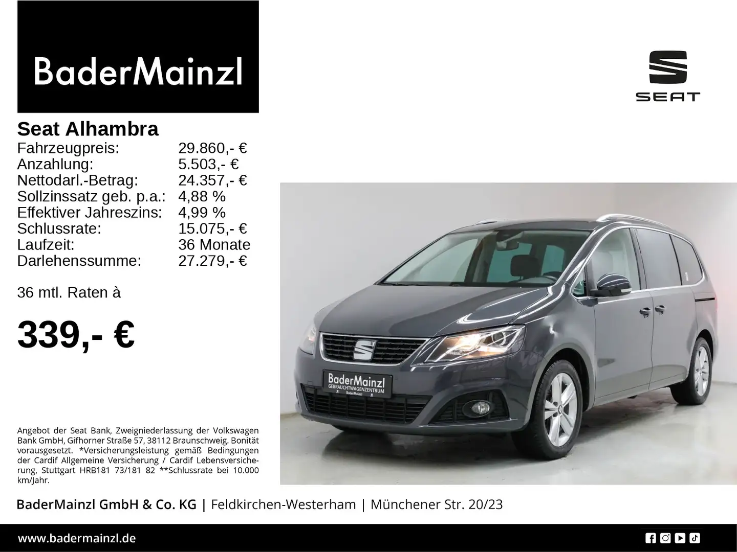 SEAT Alhambra 1.4 TSI XCELLENCE ACC SHZ Kam. Grau - 1