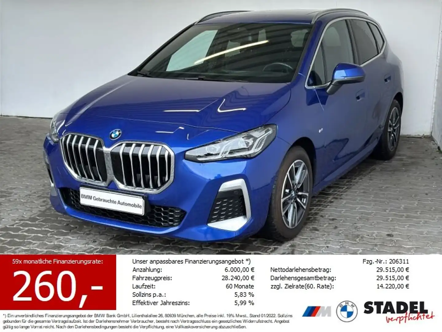 BMW 218 i Active Tourer M Sport Navi.LED.Pano.RFK.MLR Blau - 1