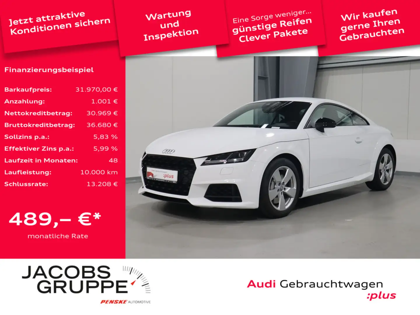 Audi TT Coupe 45 TFSI LED*Tempomat*AudiSoundSystem * Wit - 1