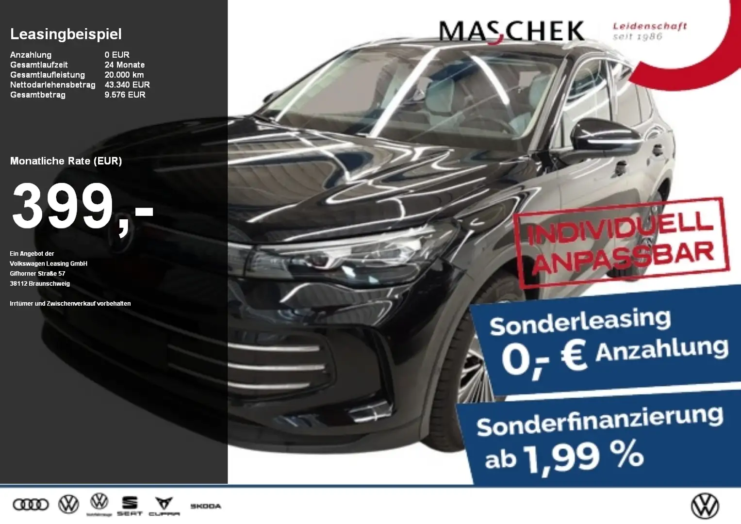Volkswagen Tiguan Elegance 2.0 TDI Standh Pano AHK *Dientwagen* Schwarz - 1