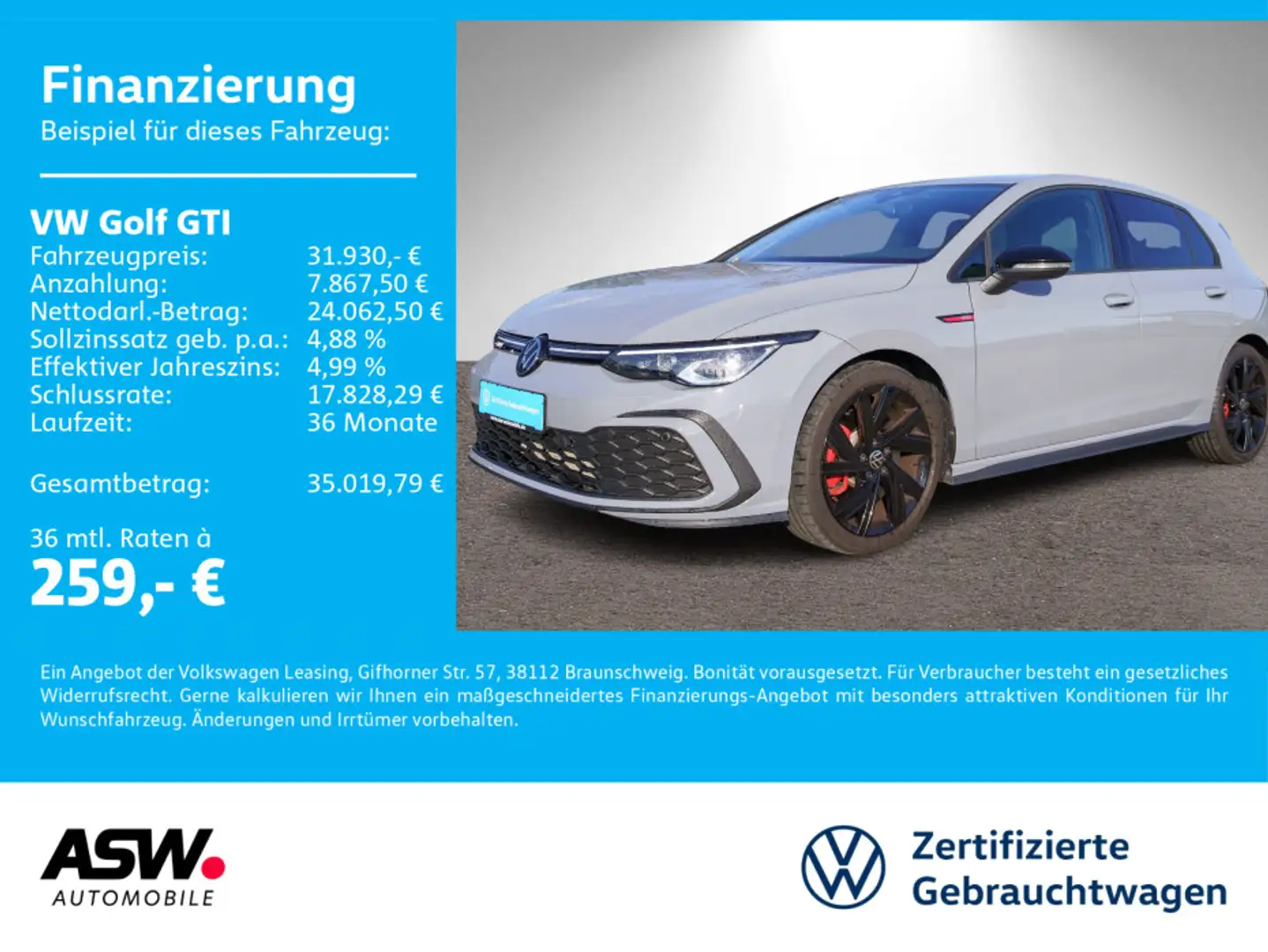 Volkswagen Golf GTI 2.0TSI DSG LED Nav RFK ACC HarmanKardon Grau - 1