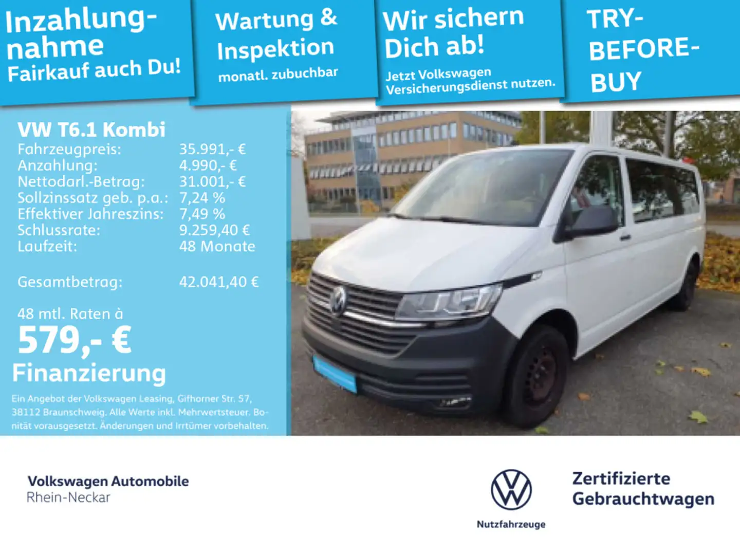 Volkswagen T6.1 Kombi Lang 2.0 TDI 8 Sitze Automatik uvm Weiß - 1