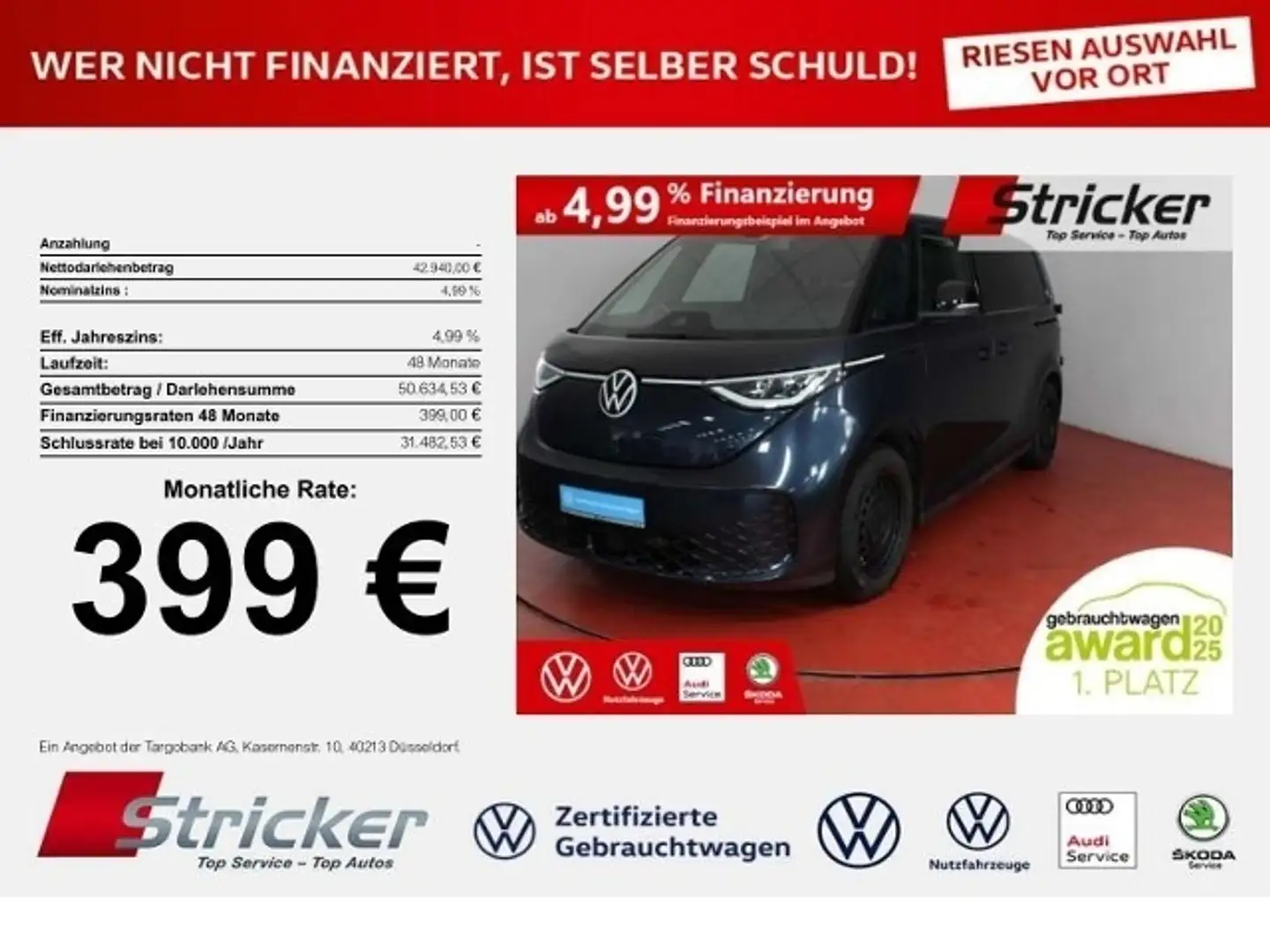 Volkswagen ID. Buzz Cargo Pro 210/77 399,-ohne Anzahlung Navi Travel Bleu - 1