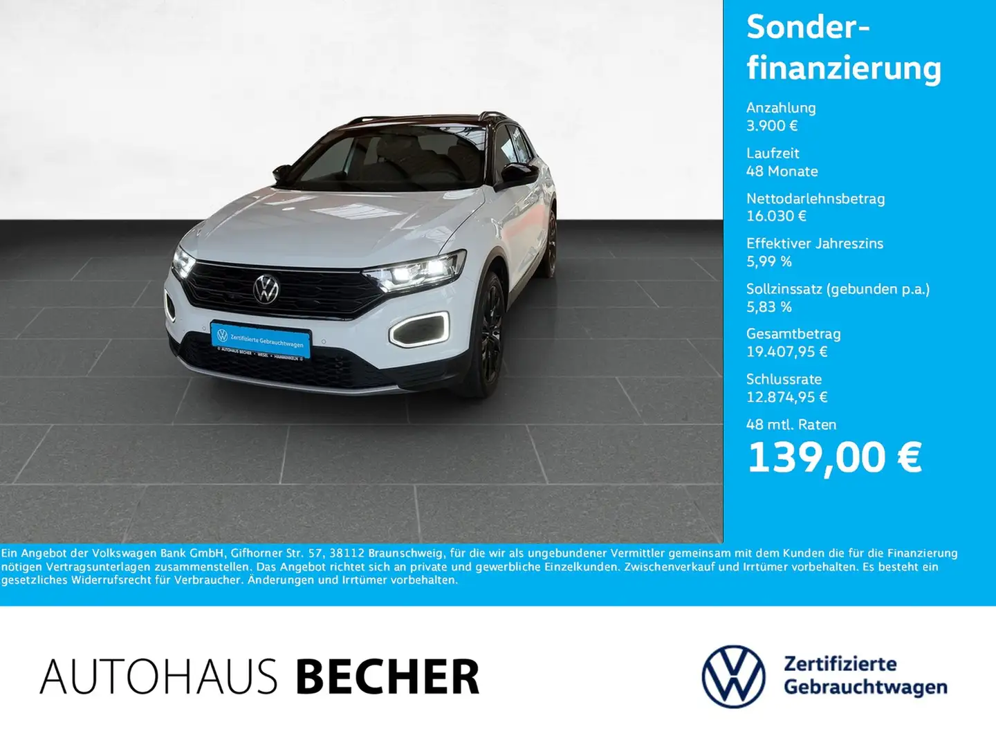 Volkswagen T-Roc Style 1.0 TSI 6-Gang /AHK/LED/Navi/Sitzhz Weiß - 1