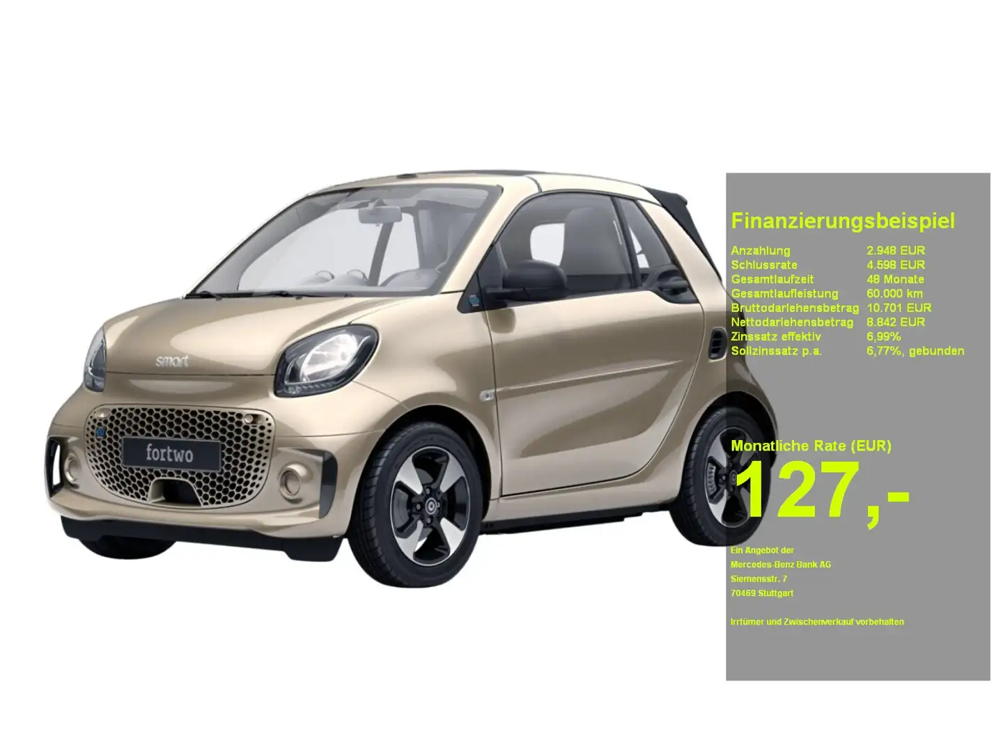 smart forTwo EQ  Cabrio AUT+SHZ+Klimaaut.+PDC Beige - 1