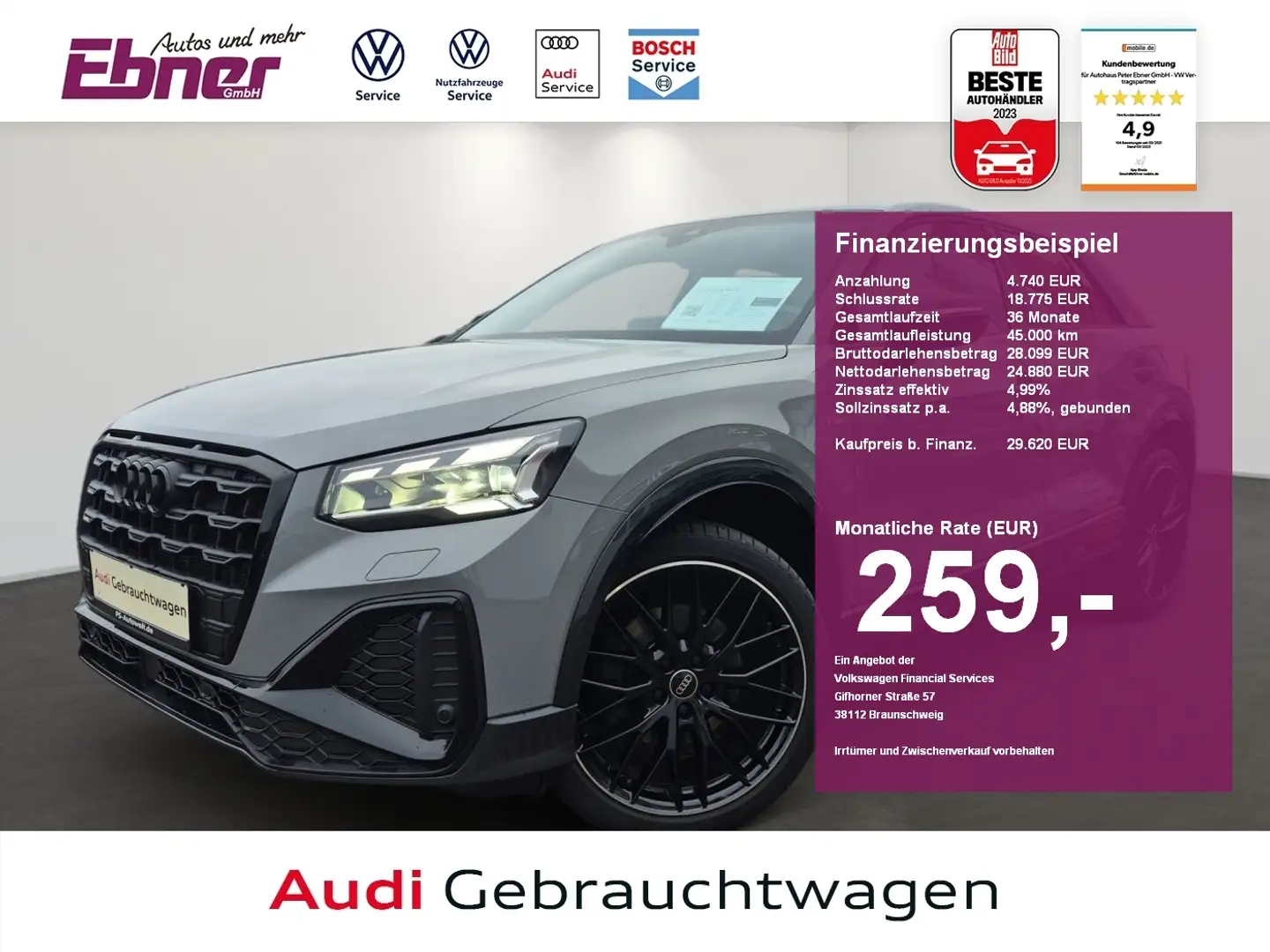 Audi Q2 S-LINE BLACK MATT 35TFSI DSG MATRIX+KEYLESS+NAVI+A Grau - 1