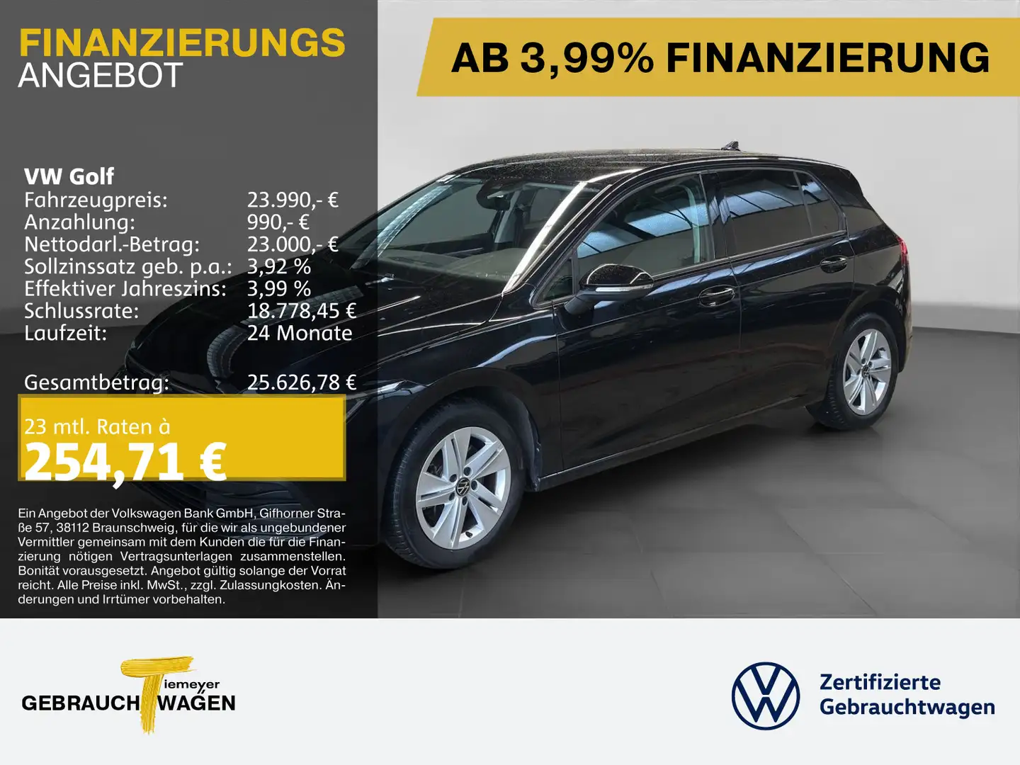 Volkswagen Golf 1.5 TSI LIFE ST.HEIZ AHK HARMAN LED+ ERGOSI Schwarz - 1