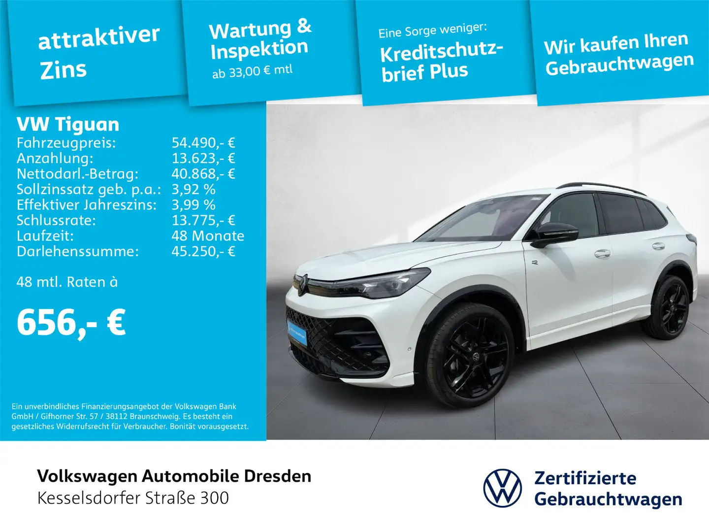 Volkswagen Tiguan R-Line 2.0 TDI Navi Kamera Standhzg. AHZV Weiß - 1