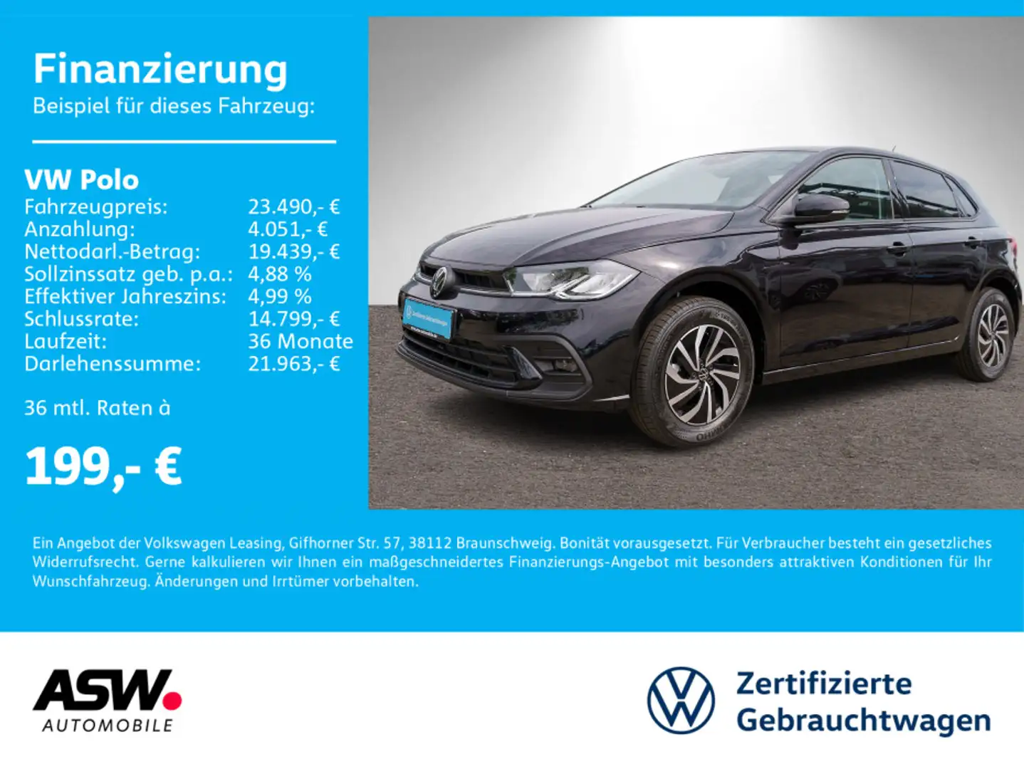 Volkswagen Polo Life 1.0 TSI DSG LED RFK VC SHZ PDC v/h Alu Schwarz - 1