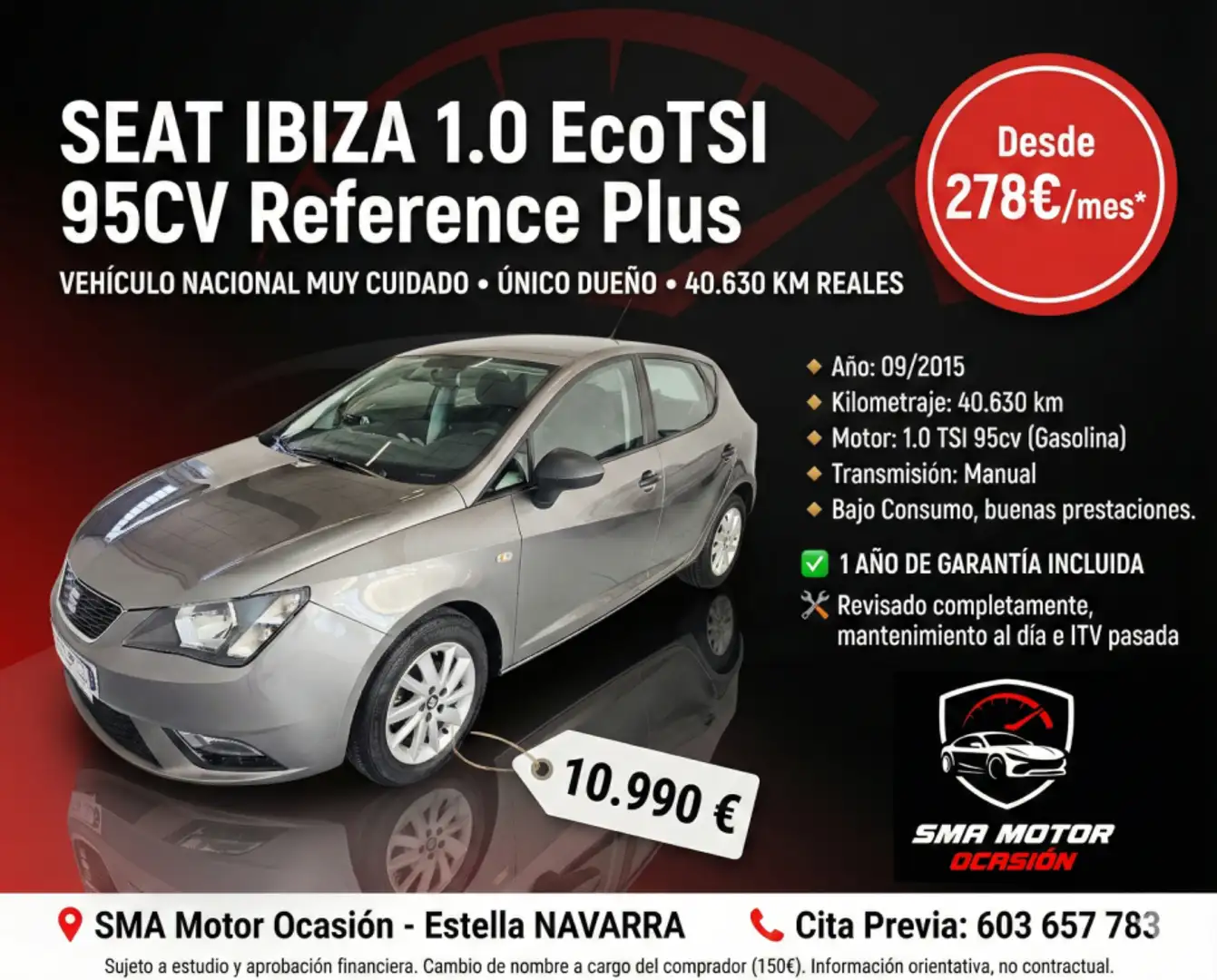 SEAT Ibiza 1.0 EcoTSI S&S Reference 95 Gris - 2