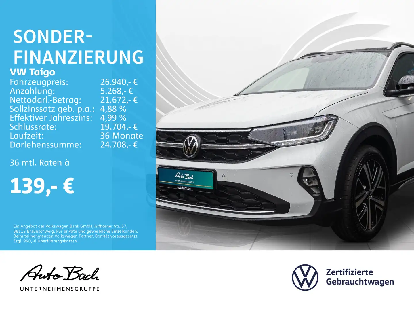Volkswagen Taigo 1.0 TSI DSG Style, Navi, LED-Matrix, App-C Weiß - 1