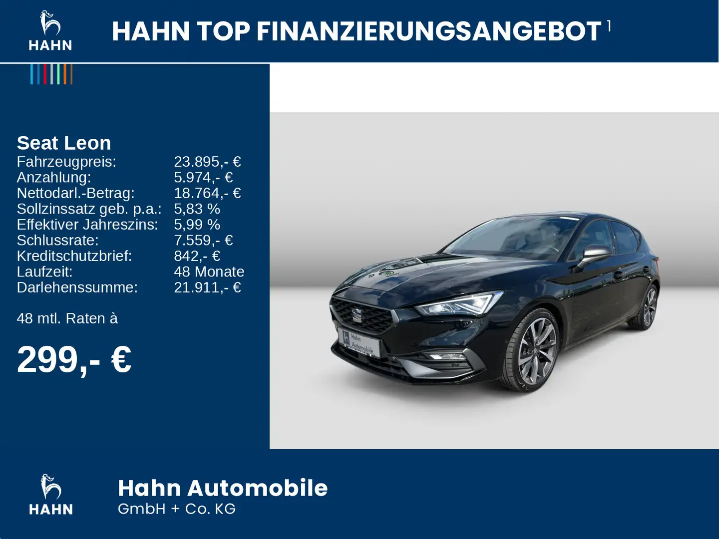 SEAT Leon FR 2.0TSI DSG LED Pano AHK Navi ACC PLA SHZ Schwarz - 2