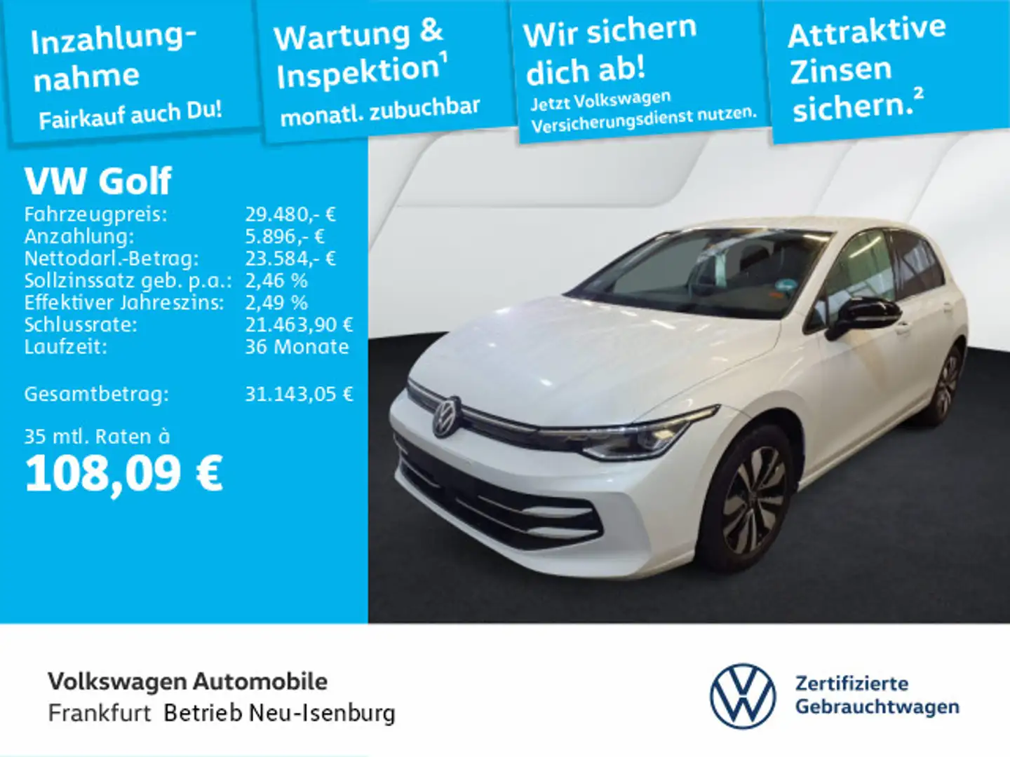 Volkswagen Golf VIII 2.0 TDI Goal Navi LEDPlus DAB+ FrontAs Weiß - 1