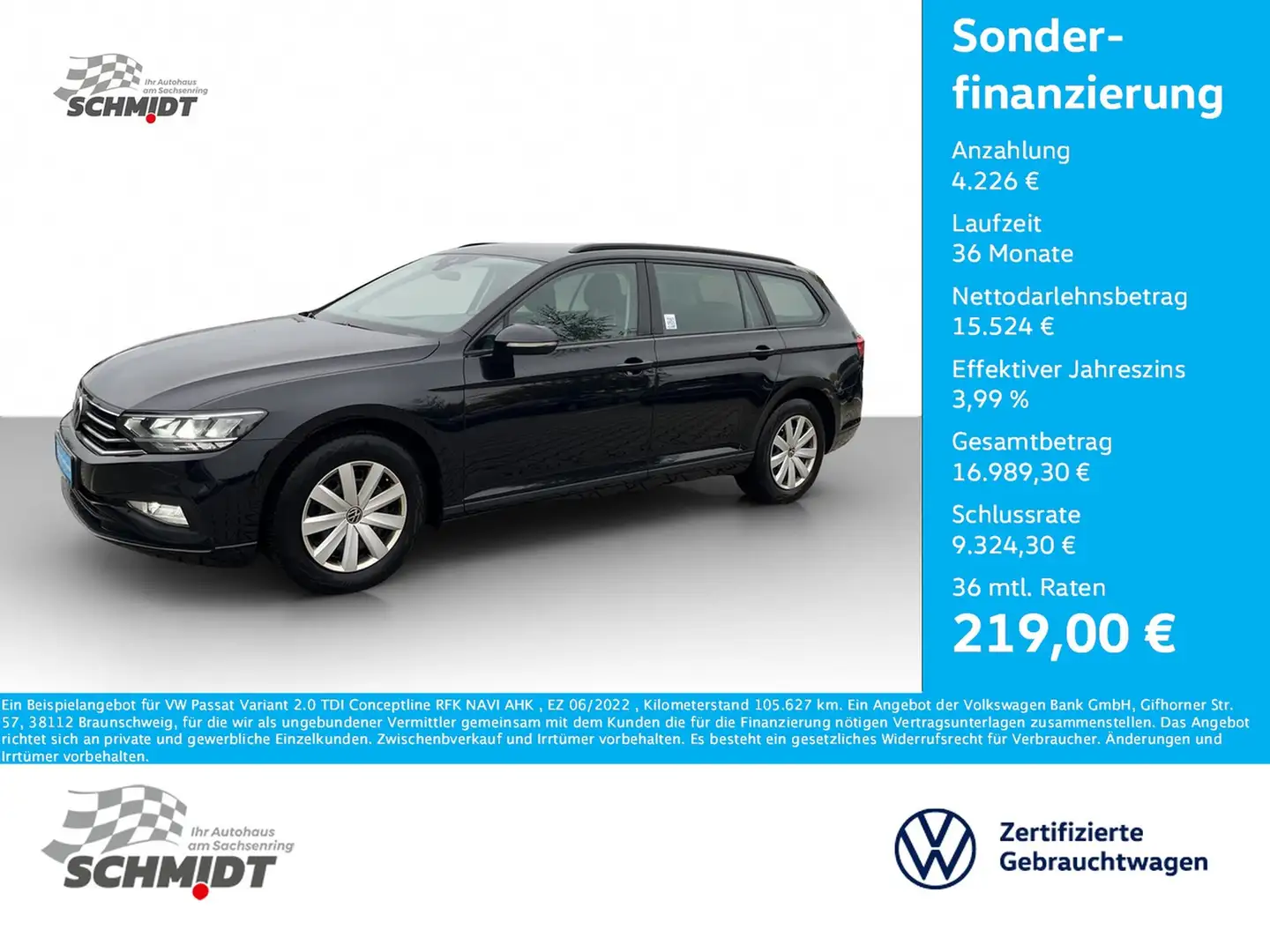 Volkswagen Passat Variant 2.0 TDI Conceptline RFK NAVI AHK Schwarz - 1