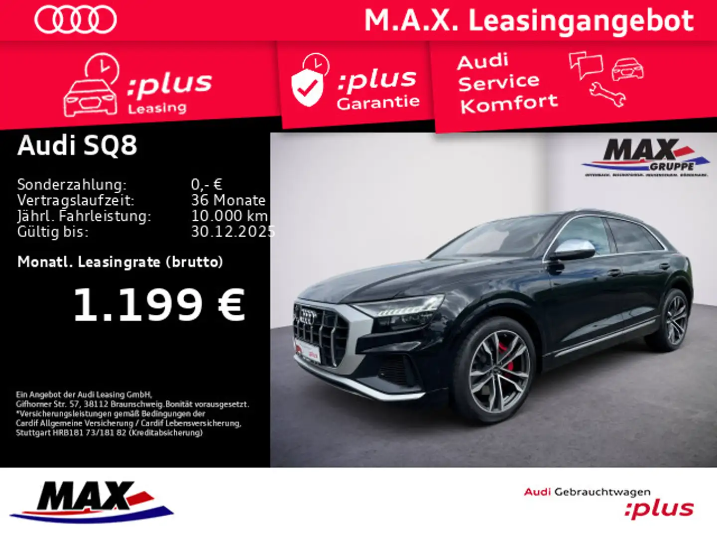 Audi SQ8 TFSI HD MATRIX+PANO+AHK+HUD+B&O+STANDHZ+LUFT Schwarz - 1