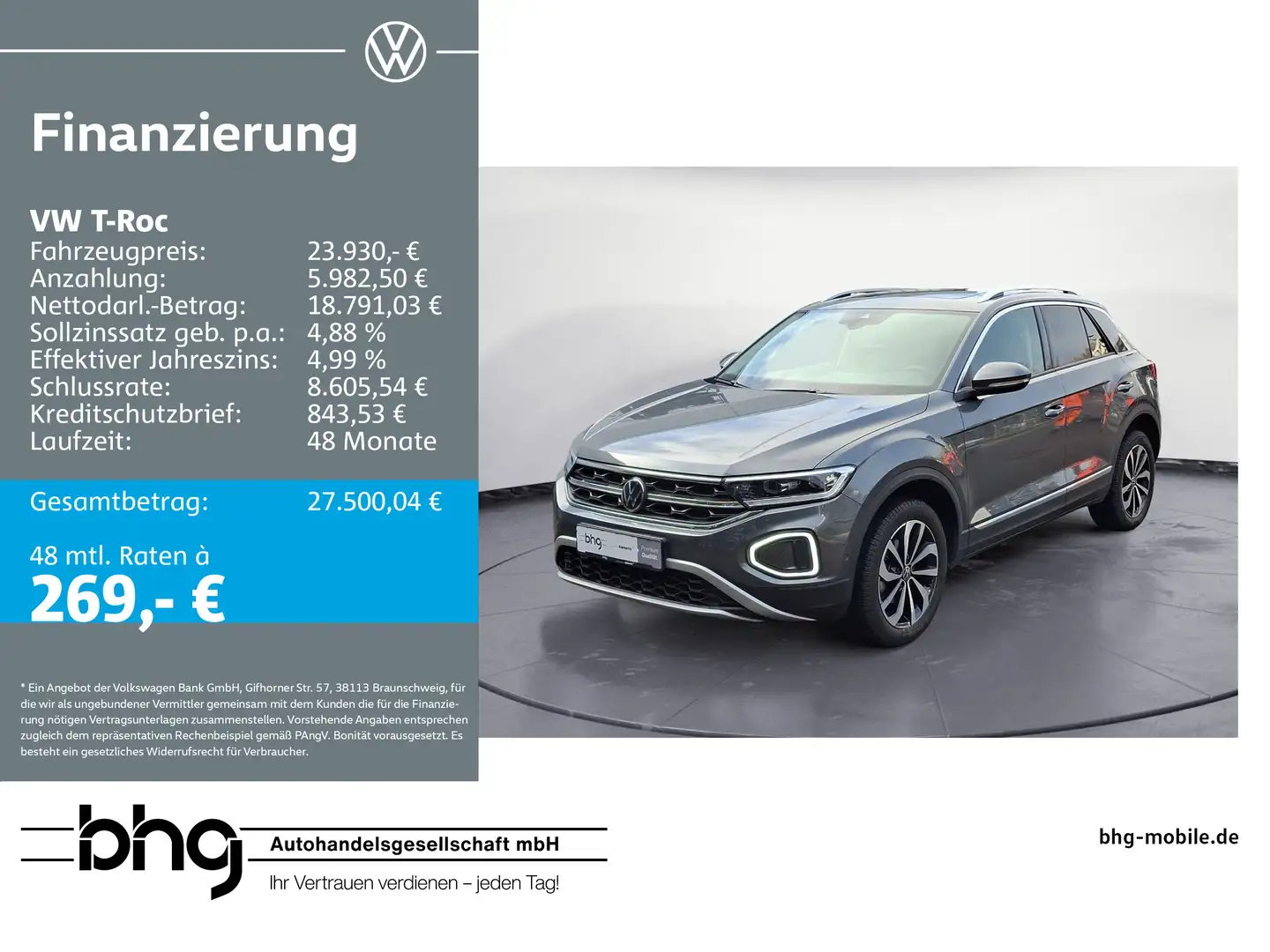 Volkswagen T-Roc Style 1,0 TSI OPF 6-Gang Grau - 1