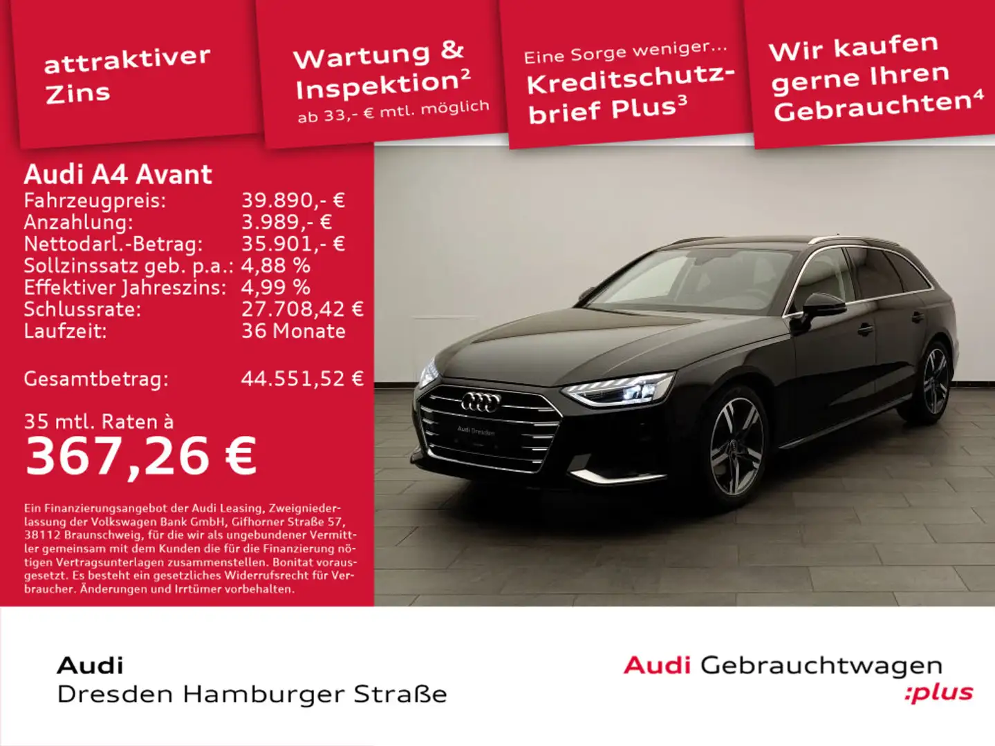 Audi A4 advanced 30 TDI Noir - 1