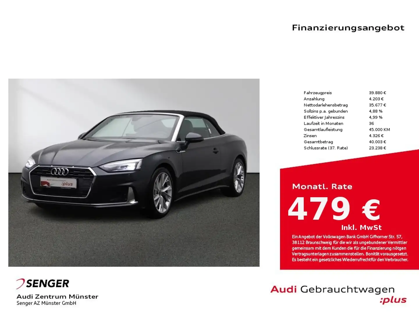 Audi A5 Cabrio 40 TFSI S tronic MMI LED Navi Grau - 1