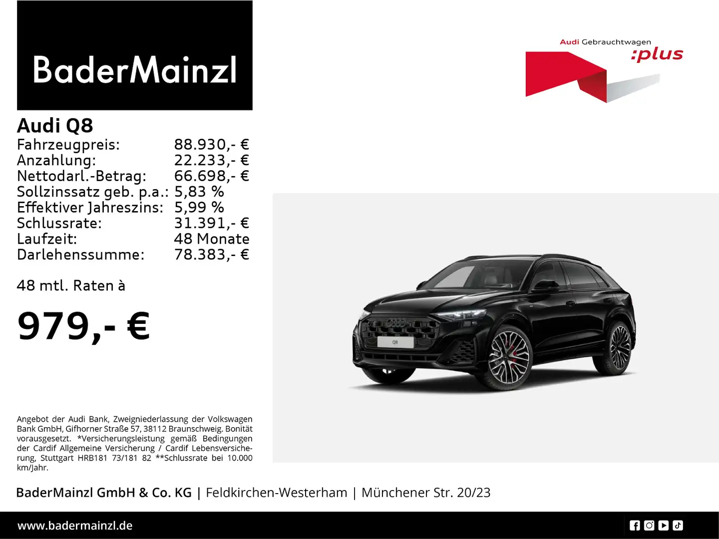 Audi Q8 55 TFSIe quattro S line AHK Matrix HUD Pano Schwarz - 1