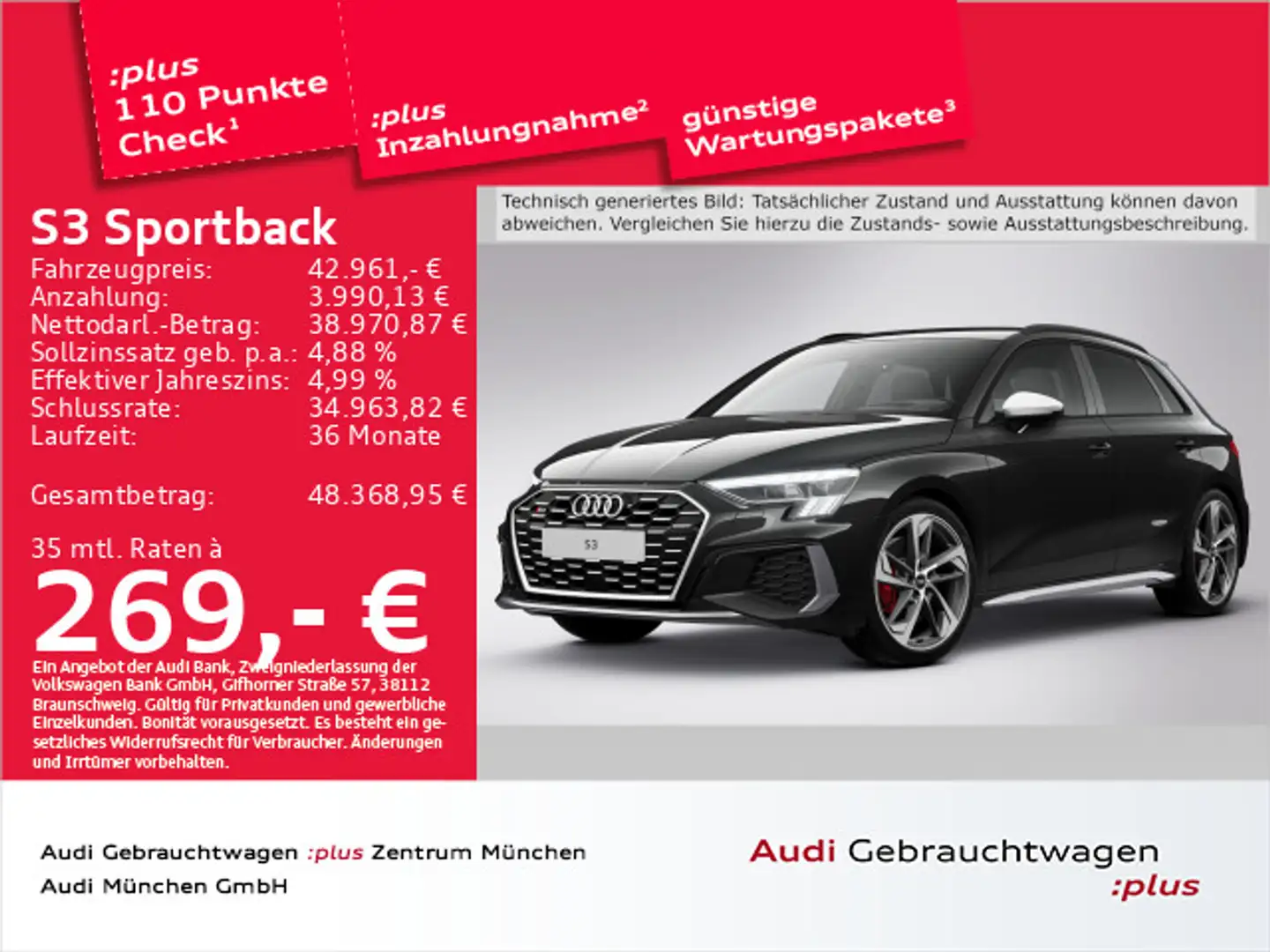 Audi S3 TFSI S tronic B&O/ACC/HuD/Navi+ Schwarz - 1