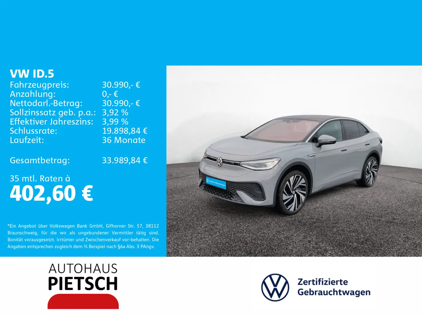 Volkswagen ID.5 Pro Performance 77 kWh AHK IQ.Light Grau - 1