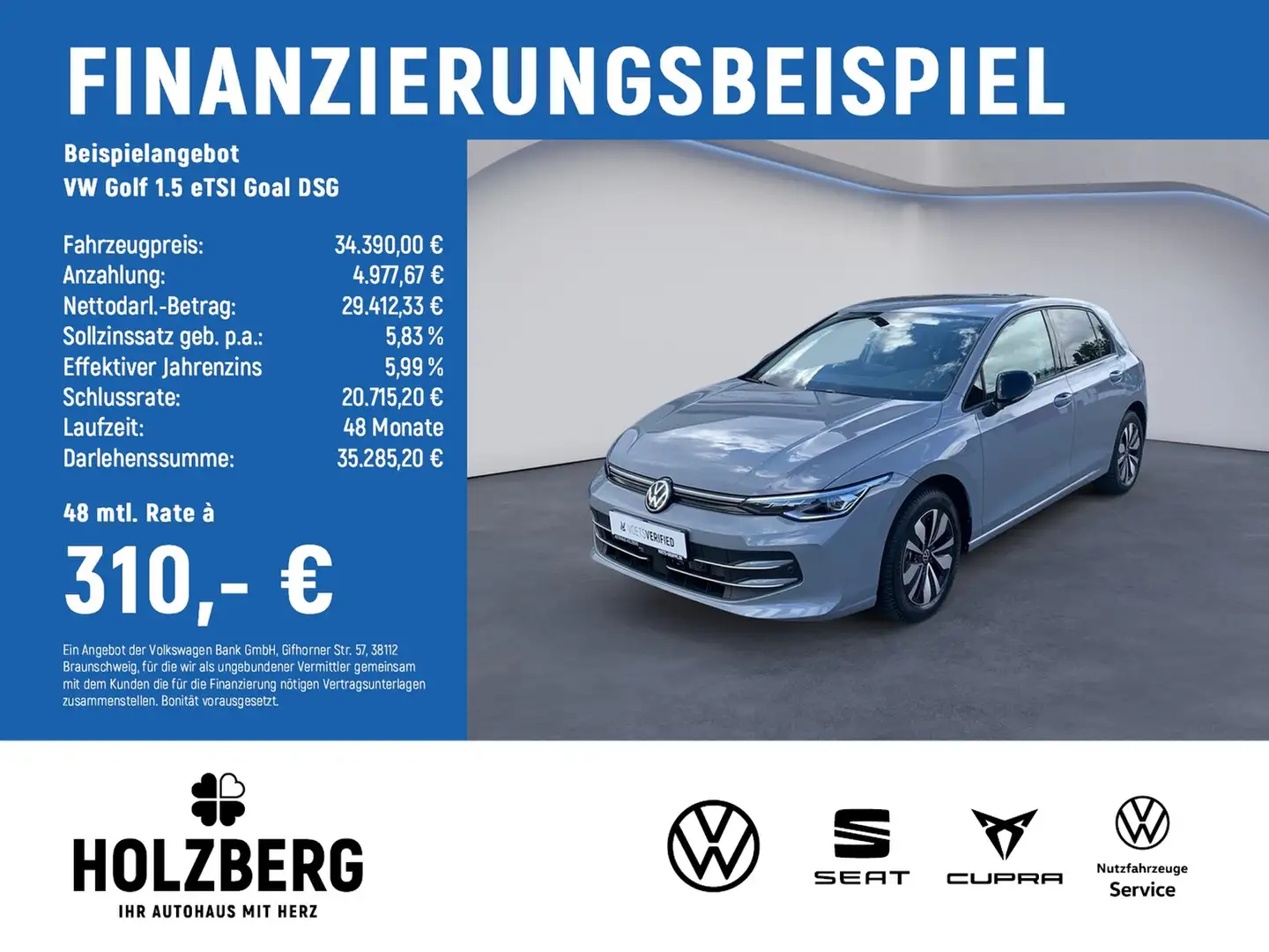 Volkswagen Golf 1.5 eTSI Goal DSG AHK+LED+RFK Grau - 2