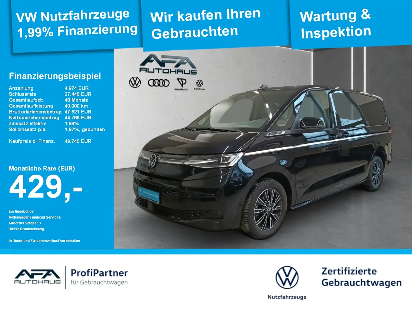 Volkswagen T7 Multivan 2.0TDI STYLE lang DSG LED*NAV*AHK*ACC Negro - 1