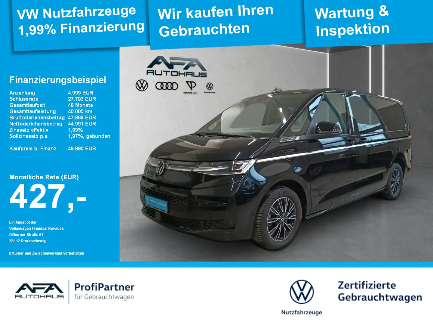 Volkswagen T7 Multivan 2.0TDI STYLE lang DSG LED*NAV*AHK*ACC Schwarz - 1
