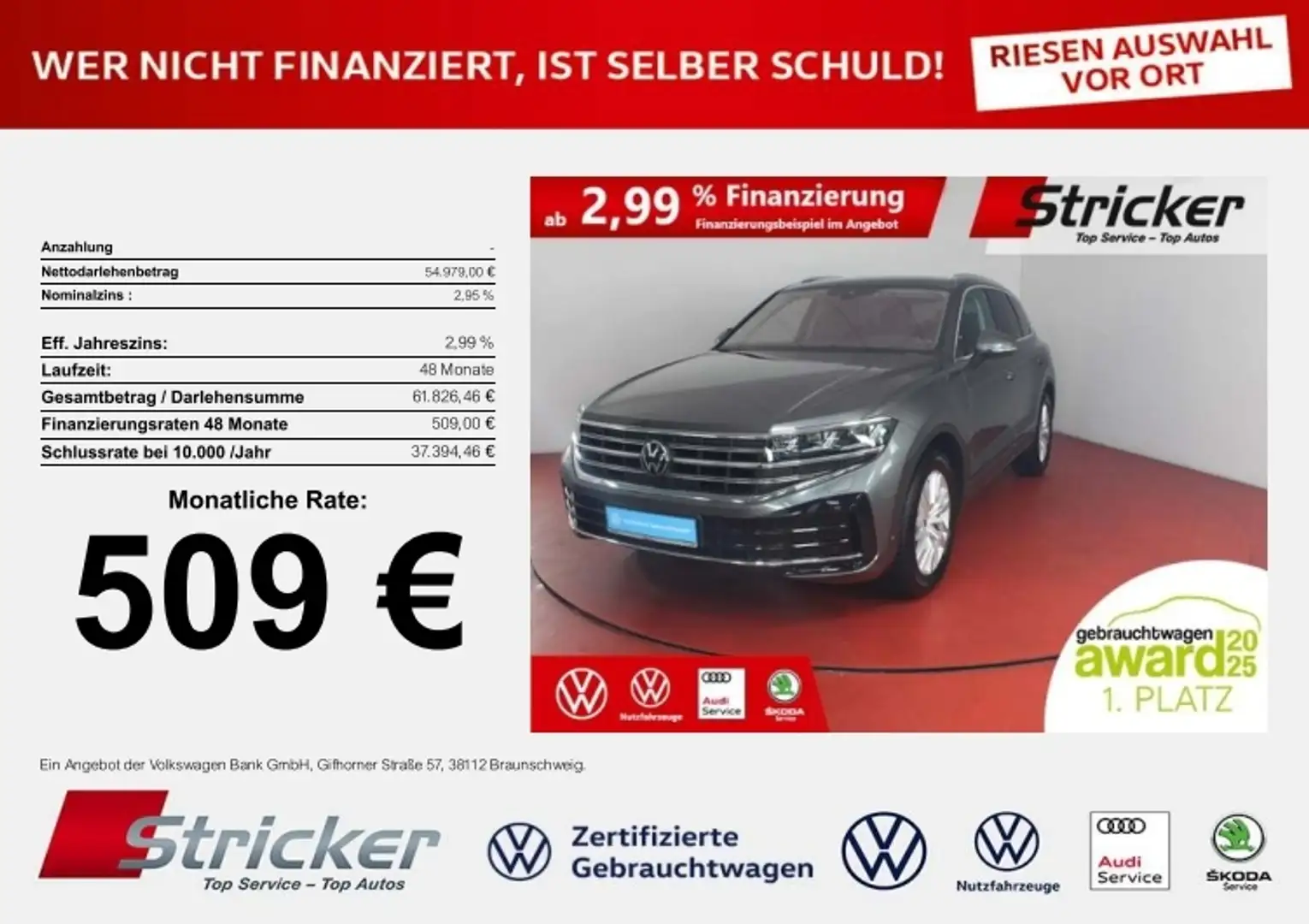 Volkswagen Touareg Elegance 3.0 TDI 509,-ohne Anzahlung AHK Travel L Grau - 1