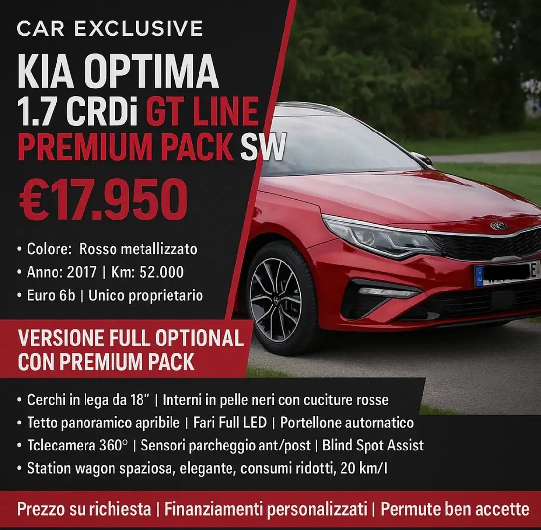 Kia Optima SW 1.7d GT Line Premium Pack 141cv dct7 ENTRA! Piros - 1
