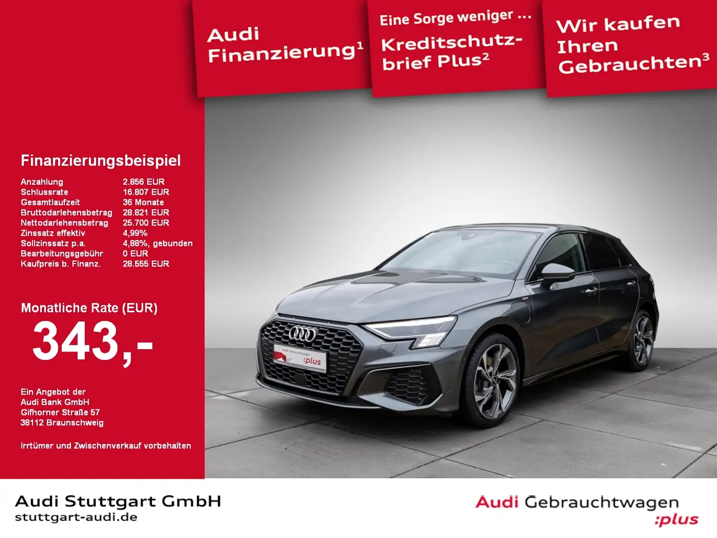 Audi A3 Sportback 40 TFSI e S line Leder HeadUp B&O Grau - 1