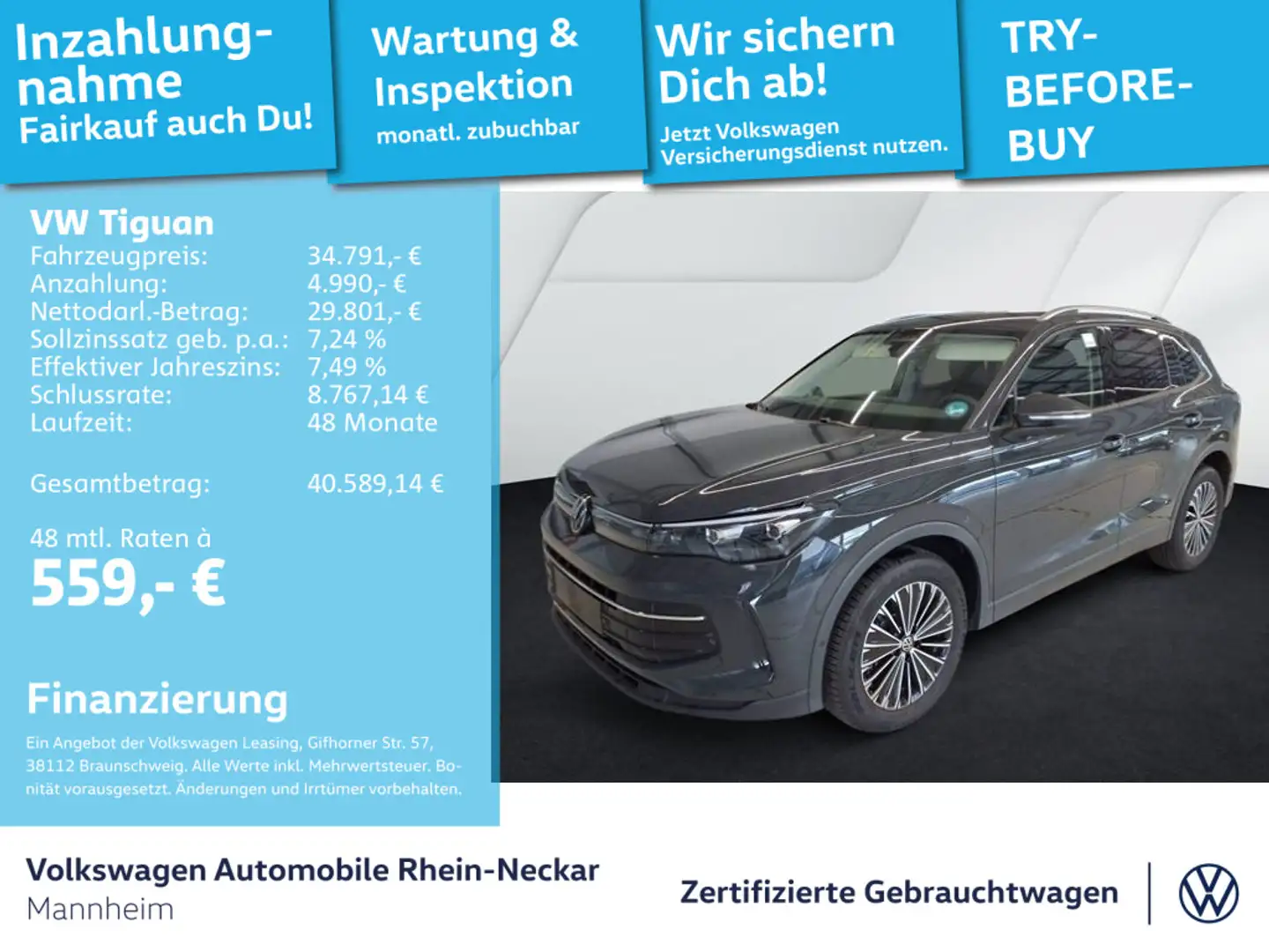 Volkswagen Tiguan 2.0 TDI Life DSG Navi AHK Kamera uvm Grau - 1
