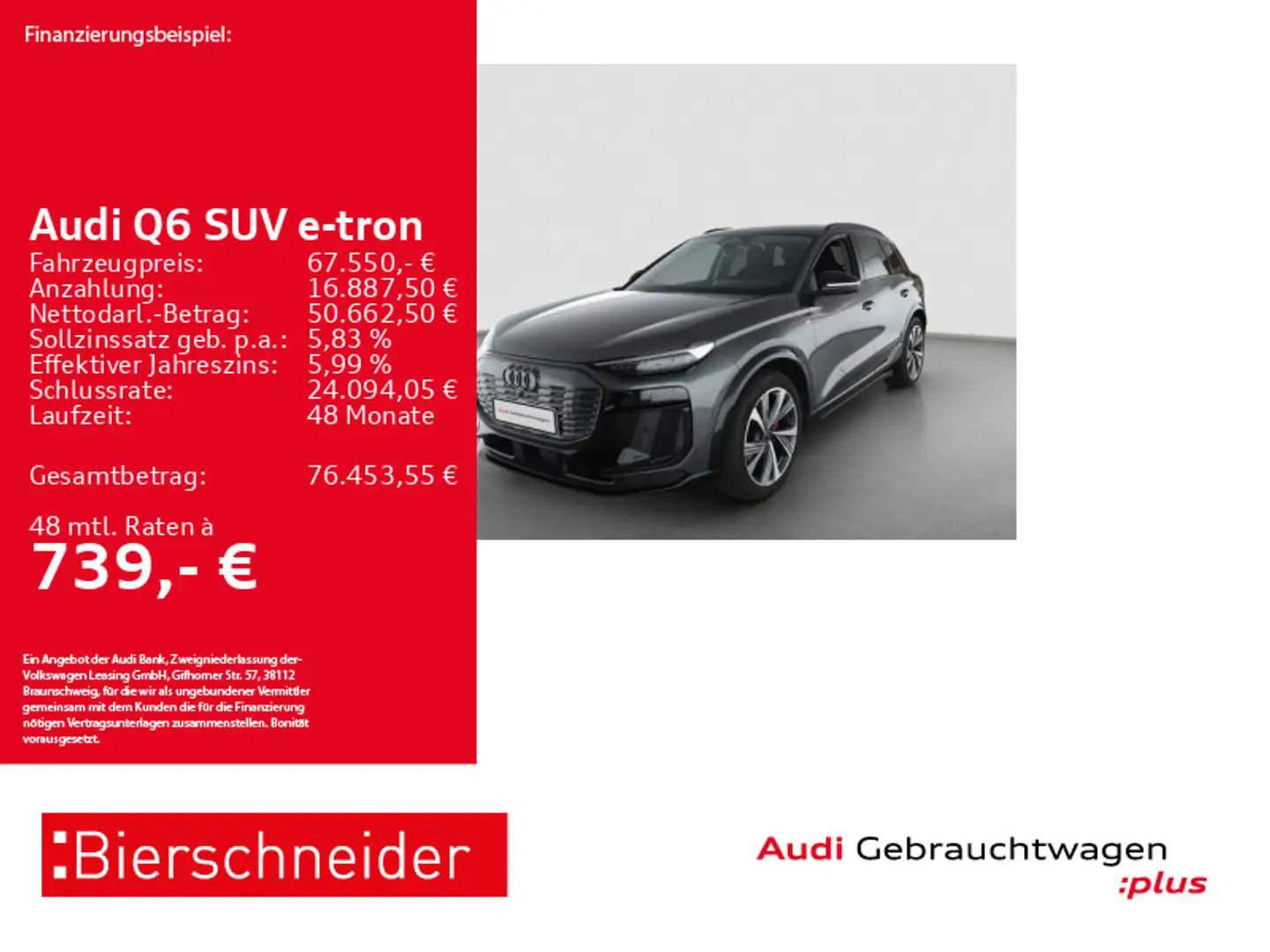 Audi Sonstige Q6 e-tron S-Line Black MATRIX PANO AR-HuD B&O 36 Grau - 1