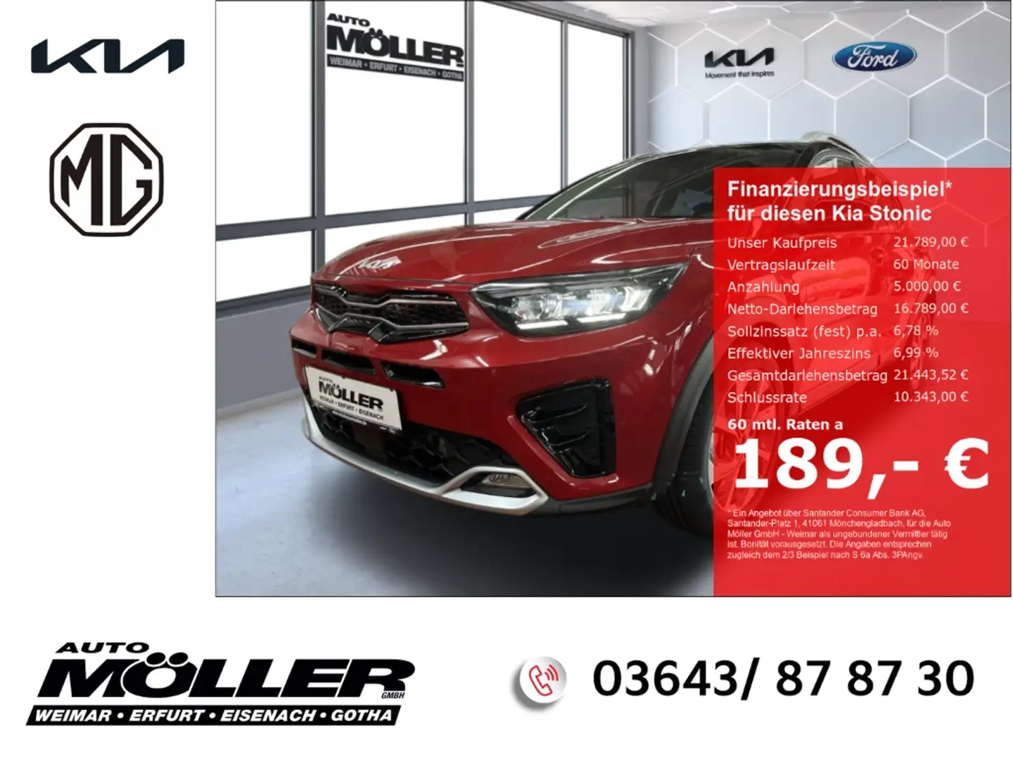 Kia Stonic GT-Line 1.0T 48V DCT7 Navi ACC Kamera CarPlay Klim Rouge - 1