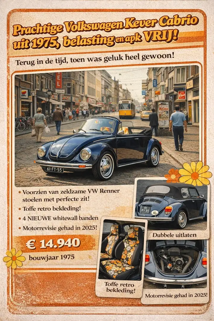 Volkswagen Kever Cabriolet 1303 LS BELASTINGVRIJ EN APK VRIJ!! ORIG Blau - 2