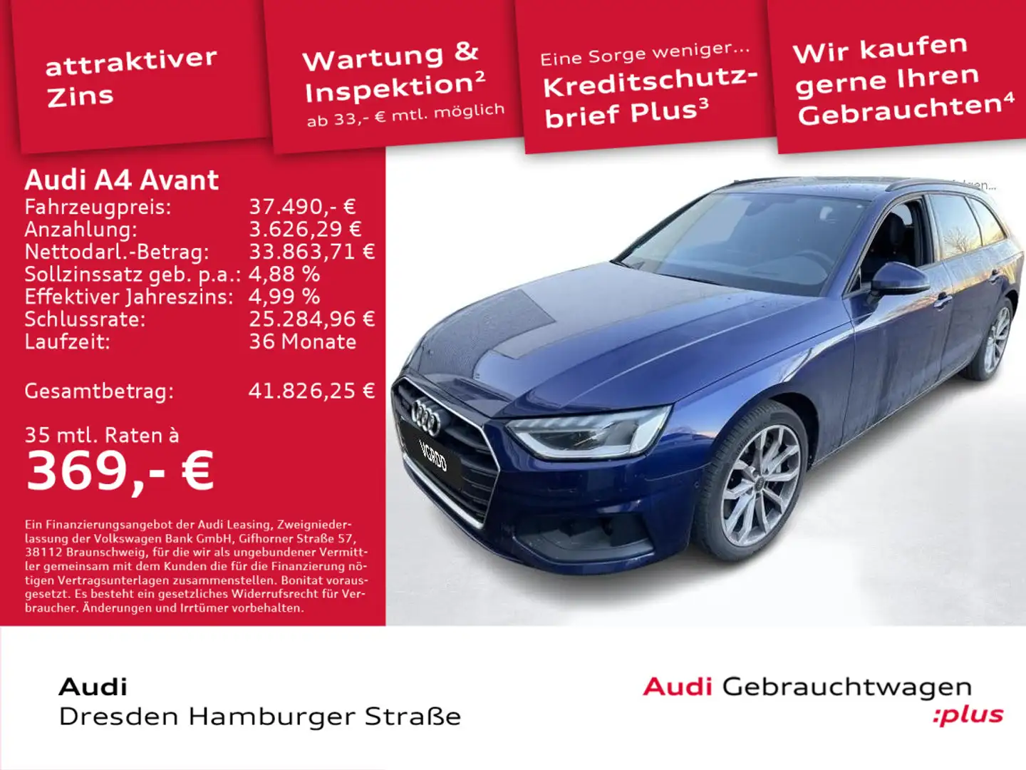 Audi A4 50TDI qua. Matrix Interieur-S line Lede Blau - 1