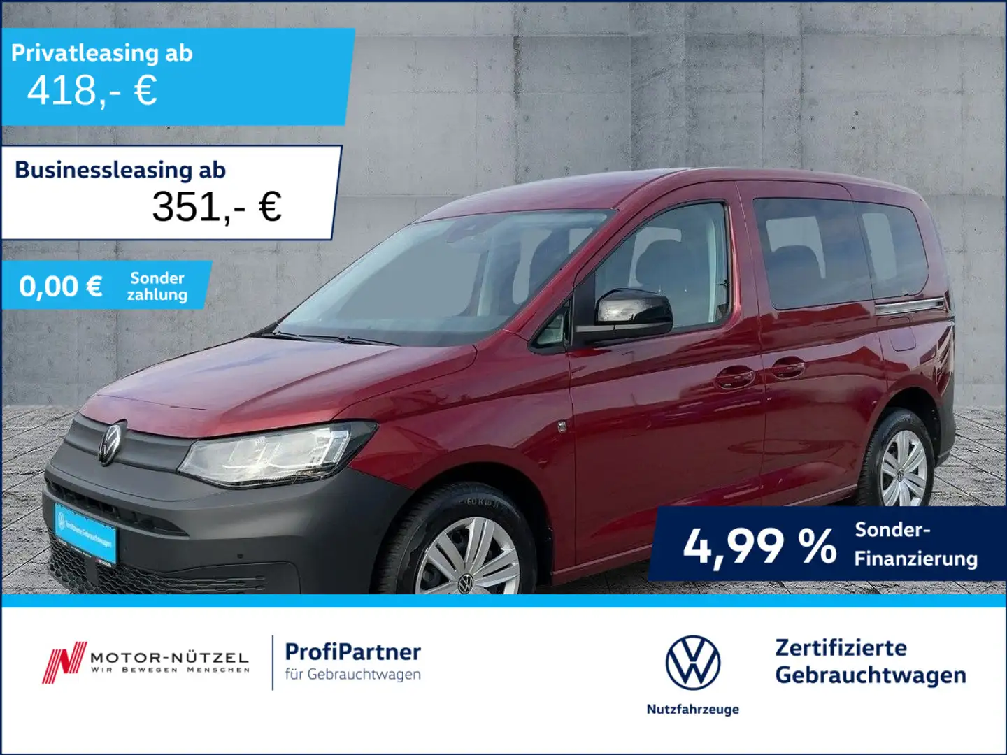 Volkswagen Caddy 1.5 TSI DSG 5JG+ACC+SHZ+2xPDC+MFL+STDHZG Rot - 1