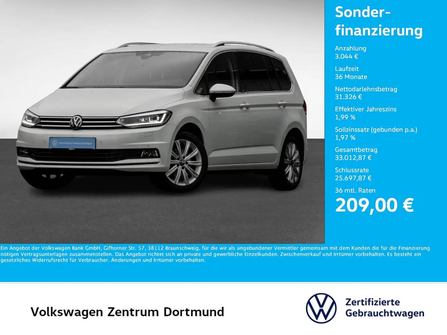 Volkswagen Touran 2.0 HIGHLINE 7SITZE AHK CAM ACC LM17 NAVI Blanc - 1