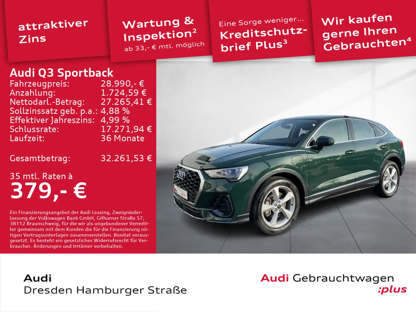 Audi Q3 45 TFSI e Navi S tronic Grün - 1