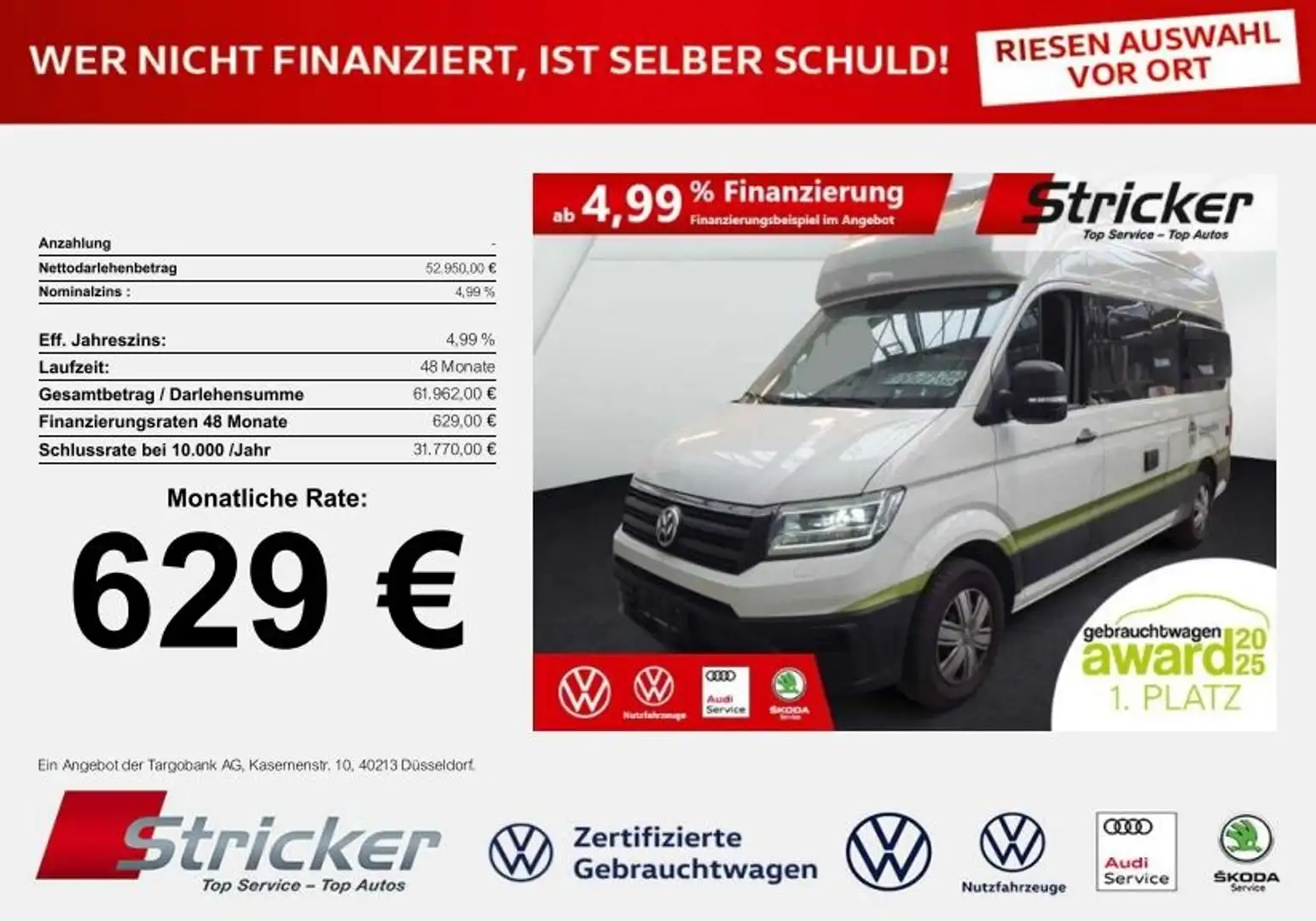 Volkswagen Crafter Grand California 600 2.0TDI DSG 629,-ohne Anzahlu Weiß - 1
