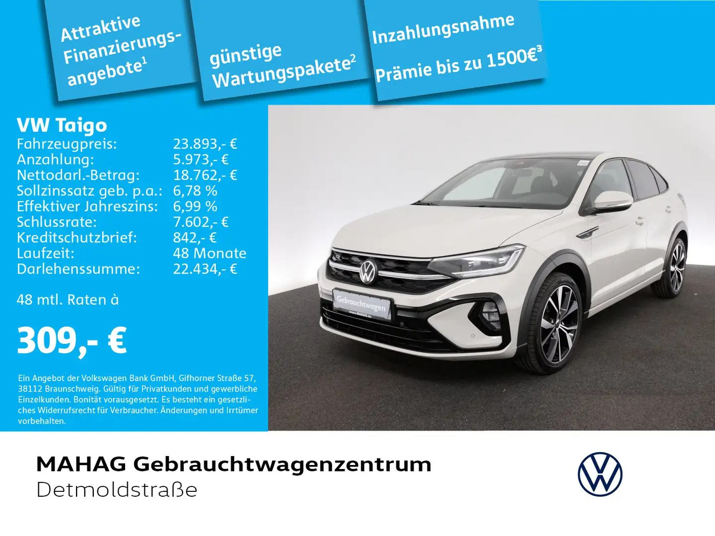 Volkswagen Taigo 1.5 TSI R-Line Navi IQ.Light Pano Alu18Mis Grau - 1