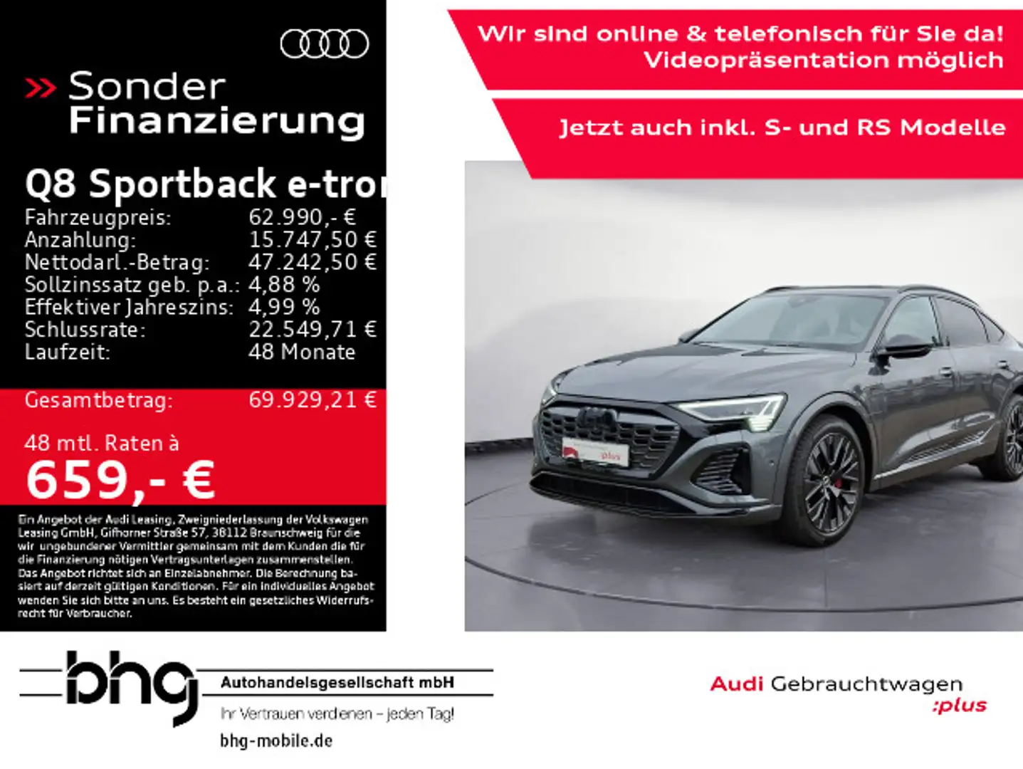 Audi Q8 e-tron 55 quattro S line edition AH Grau - 1