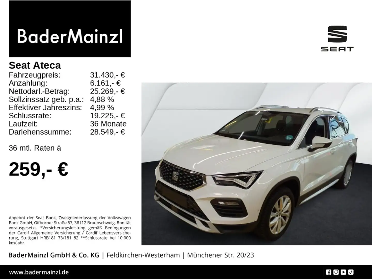 SEAT Ateca 1.5 TSI DSG Xperience AHK Navi Kamera LED Weiß - 1
